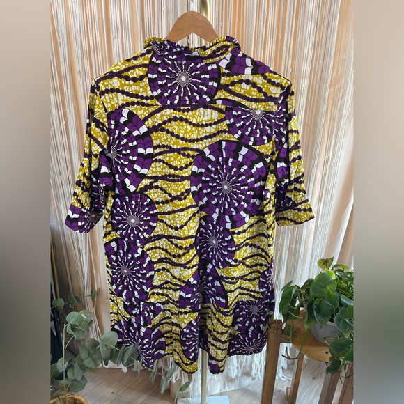 Vintage African Wax Print Tunic dress - Purple Yellow Spiral Pattern - Picture 4 of 4